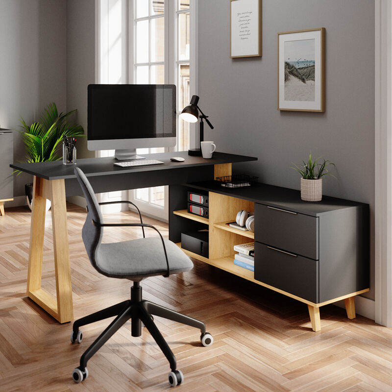 Vicco - Schreibtisch Nautica, Anthrazit, 138 X 60 Cm Mit Schubladen, Xxl