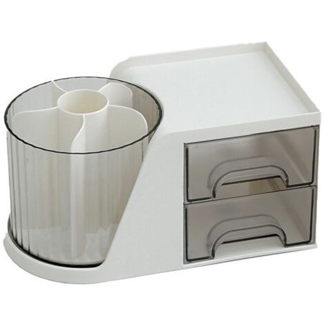 Schreibtisch-Organizer, 360° drehbarer Stiftehalter mit 2 Schubladen, multifunktionale Aufbewahrungsbox für Zuhause, Schule, Büro, Kosmetik, Stifte, Künstlerbedarf