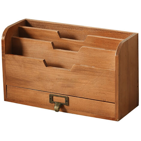 Schreibtisch-Organizer aus Holz mit Schublade für Briefmarken, Notizen, Büroklammern und Schere
