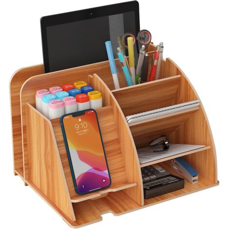 Schreibtisch-Organizer aus Holz mit Telefon-Dockingstation, Büro-Schreibwaren, Bleistift-Aufbewahrungsbox, Schreibtisch-Zubehör