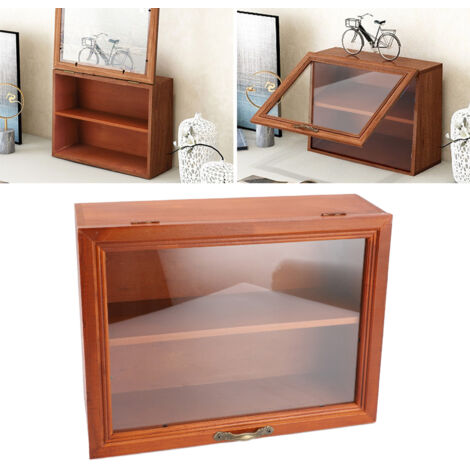 Schreibtisch-Organizer aus Holz [Modell mit kostenlosen Regalböden 11,8 x 4,3 cm] Vitrine aus Holz im Vintage-Design für Miniaturen und Kosmetikartikel