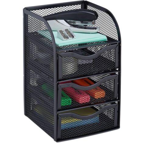 Schreibtisch-Organizer aus Metall mit 3 Schubladen für Büromaterial, Stifte und Utensilien Maße (H x B x T): 21 x 12,5 x 13 cm schwarz