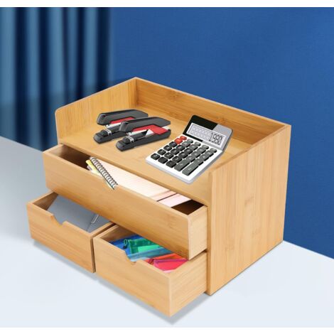 Schreibtisch Organizer, Bambus Schreibtischbox, Nachhaltiger Büroorganizer mit Schubladen Mini Bamboo Schreibtischbutler für Büro Home Toiletries Supplies Keine Montage Erforderlich (3 Schubladen)