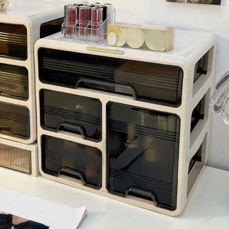 Schreibtisch-Organizer mit 3 Schubladen – Cremefarbene Aufbewahrungsbox aus Kunststoff für Büro, Zuhause und Kosmetik