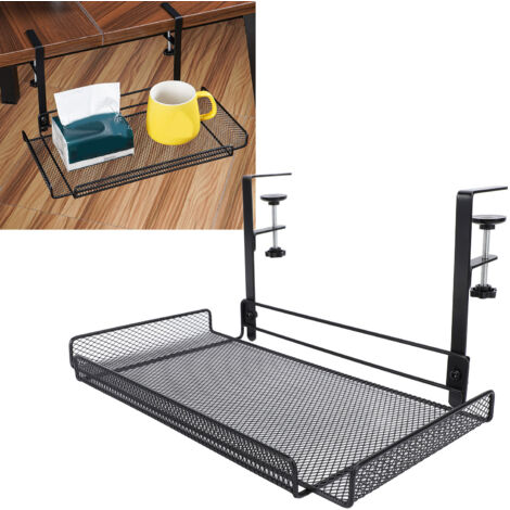 Schreibtisch-Organizer mit Klemmbefestigung – Aufbewahrungsregal aus Stahl und PP – 36,5 cm x 20 cm x 17,5 cm – Schwarzer Kabelkorb
