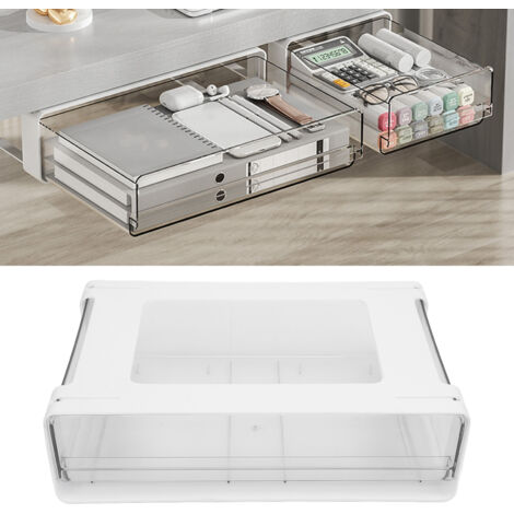 Schreibtisch-Organizer mit Schublade, großem Stauraum, ausziehbaren Schubladen für Büro und Schlafzimmer, transparentem Kunststoffdesign, elegant und praktisch
