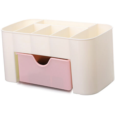[Schreibtisch-Organizer] Multifunktionale Aufbewahrungsbox mit Fächern und Schublade aus hellrosa Kunststoff, 21 x 10 cm, für Kosmetikartikel, Schmuck und Accessoires.