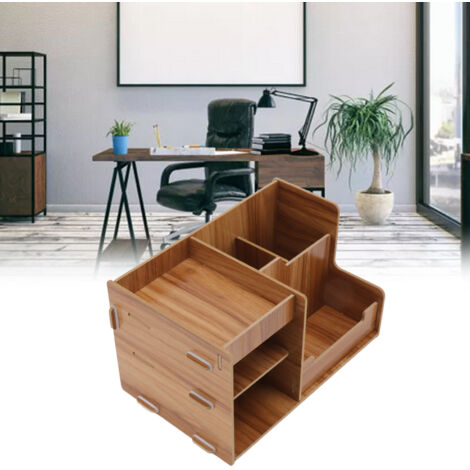 [Schreibtisch-Organizer] Schreibtisch-Organizer aus laminiertem Holz mit kompakter Aufbewahrungsbox für Stifte, Handy, für Zuhause, Büro, Schule – Modell 11 Zubehör aus Kirschholz, 420 g