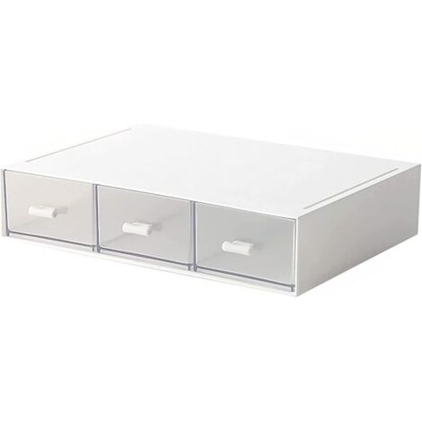 Schreibtisch-Organizer – Stapelbare Kunststoffschubladen, ideal für Kleinigkeiten und Kosmetik – 3 Schubladen (Weiß)