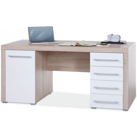 BEGA CONSULT Schreibtisch PC-Tisch Arbeitstisch Bürotisch Cube Eiche Sonoma Sägerau / Weiß ...