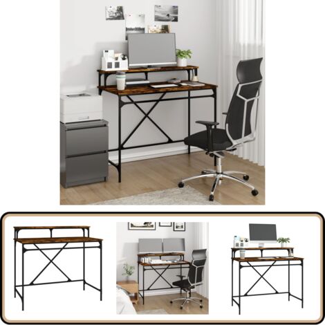 Schreibtisch Räuchereiche 100x50x90 cm Holzwerkstoff und Eisen - Industrielles Schreibtisch - Schreibtisch Braun - Holzstel Schreibtisch - Bürotisch - Home Office Schreibtisch