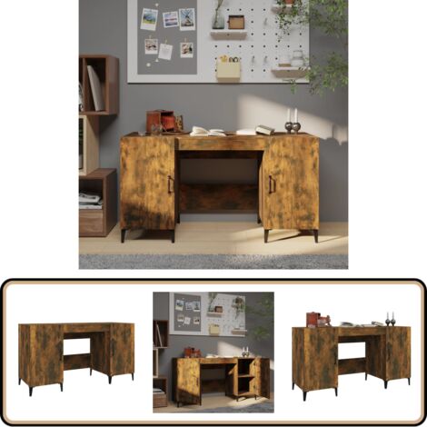 Schreibtisch Räuchereiche 140x50x75 cm Holzwerkstoff - Industrieller Schreibtisch - Schreibtisch Braun - Holzwerkstoff Schreibtisch - Bürostuhl - Home Office Möbel