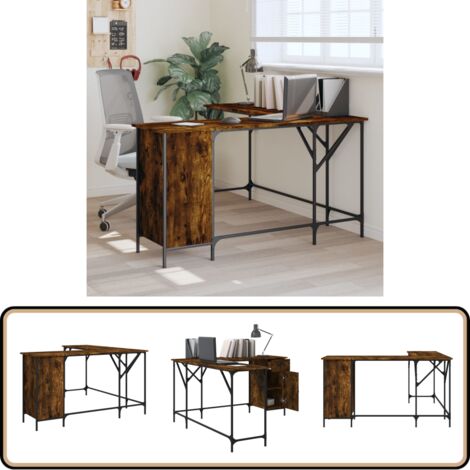 Schreibtisch Räuchereiche 141x141x75 cm Holzwerkstoff - Holz Schreibtisch - Bürotisch - Schreibtisch L-form - Industriel Style - Wohnzimmer Tisch