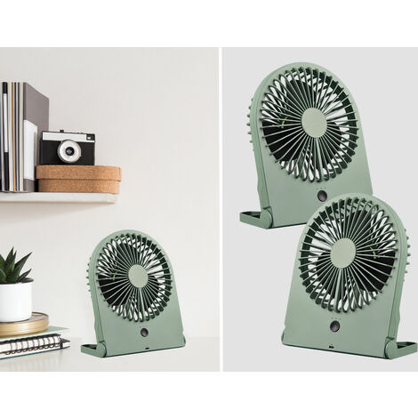 Schreibtisch Ventilator 2er SET - 3 Stufen, Grün Höhe 23cm Akku & USB-C Anschluß