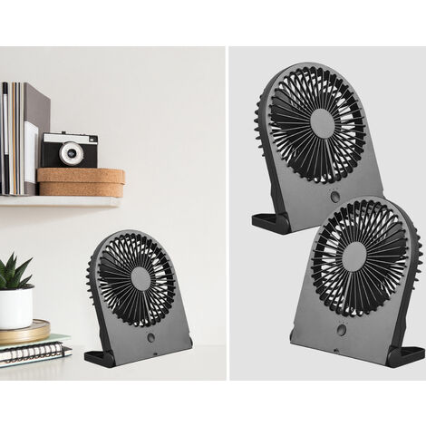 Schreibtisch Ventilator 2er SET, 3 Stufen, Schwarz Höhe 23cm Akku USB-C Anschluß