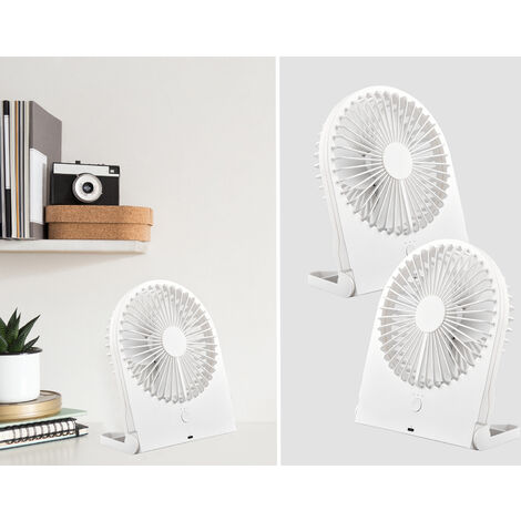 Schreibtisch Ventilator 2er SET - 3 Stufen, Weiß Höhe 23cm Akku & USB-C Anschluß