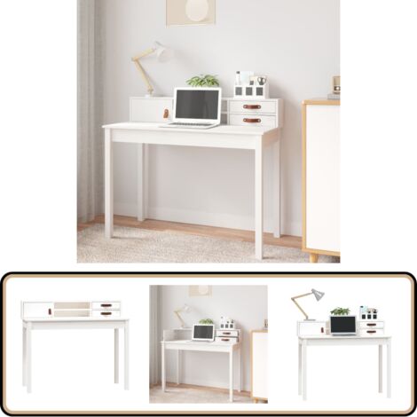 Schreibtisch Weiß 110x50x93 cm Massivholz Kiefer - Bürostuhl - Schreibtisch - Home Office - Arbeitsplatz - Kiefernholz