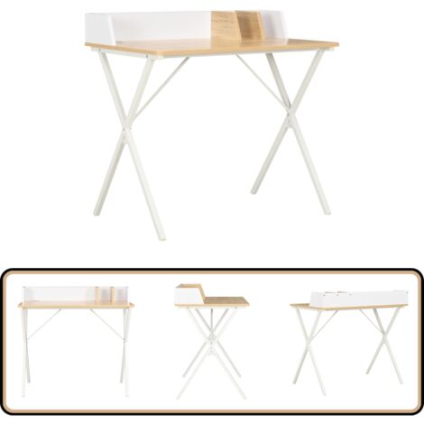 Schreibtisch Weiß und Natur 80x50x84 cm - Schreibtisch - Weißer Schreibtisch - Holzschiebtisch - Bürostuhl - Home Office