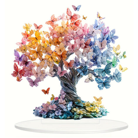 [Schreibtischdekoration] 2D-Acryl-Lebensbaum mit Schmetterling, Glücksbringer zum Valentinstag, Maße 20,3 x 20 cm, festliches Geschenk für Zuhause