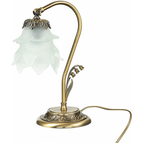 Schreibtischlampe Echt-Messing Glas verstellbar E14 30 cm Tischleuchte