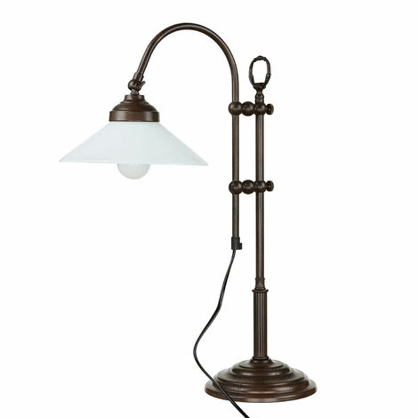 Schreibtischlampe Messing Glas 49 cm hoch verstellbarer Schirm E14 Tischleuchte