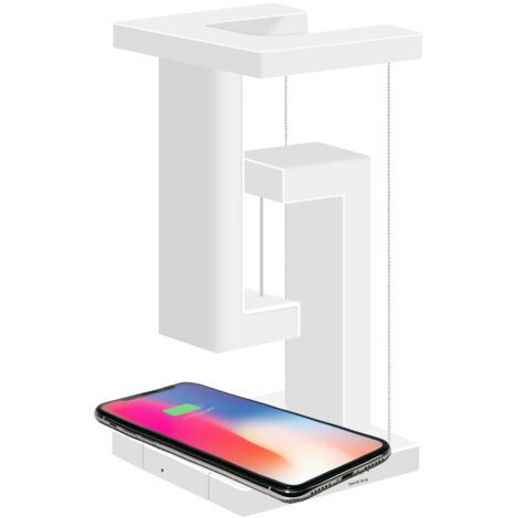 Schreibtischlampe mit 10-W-Funkladegerät und USB-Anschluss, per Touch dimmbar, weißes ABS, 12 × 12 × 24,8 cm, energieeffiziente LED-Beleuchtung zum Arbeiten und Lesen