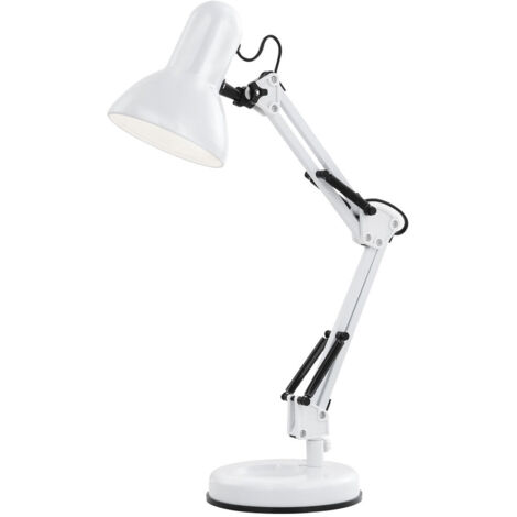 Schreibtischleuchte Leselampe Tischlampe verstellbar Nachttischlampe weiß, beweglicher Arm und Spot, Metall, 1x E27,  LxH 40 x 60 cm
