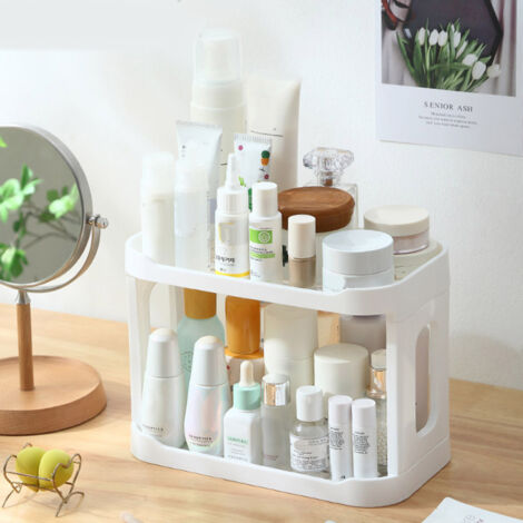 [Schreibtischregal] – Abnehmbares 2-stöckiges Regal – Organizer für Kosmetik, Büro, Badezimmer oder Studentenwohnheim – Kunststoff, Maße 27 x 15 x 20 cm – Praktischer Platzsparer