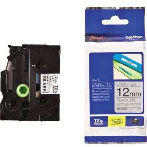 Schriftbandkassette P-touch TZe-M931 12 mm x 8 m (B x L) silber matt schwarz