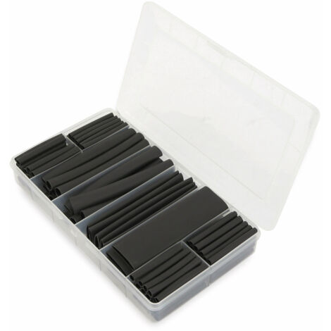 Schrumpfschlauch-Sortiment, 142-teilig Plastikbox, klebend, Schrumpfrate 3:1, schwarz