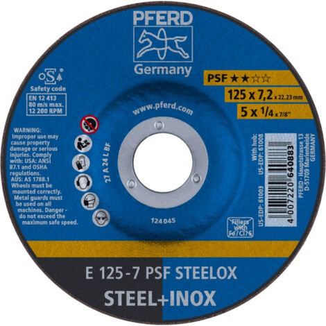 Schruppscheibe D125xS7,2mm gekröpft PSF STEELOX Bohrung 22,23 mm PFERD