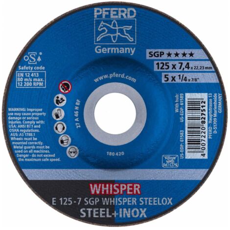 Schruppscheibe SGP WHISPER STEELOX D125xS7mm gekröpft Stahl Bohrung 22,23 mm