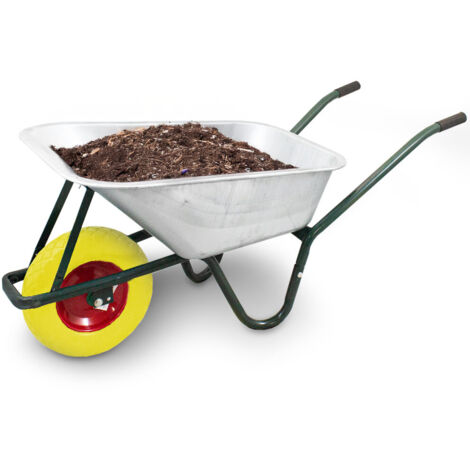 Schubkarre 100L / 250Kg Schubkarren Schiebkarre Bauschubkarre Verzinkt mit PU Rad 4.80/4.00-8 mit Achse (Gelb)