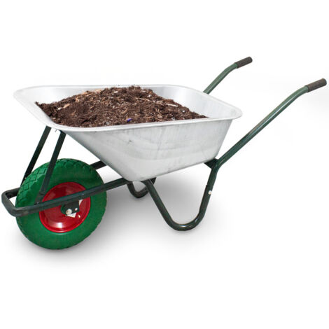 Schubkarre 100L / 250Kg Schubkarren Schiebkarre Bauschubkarre Verzinkt mit PU Rad 4.80/4.00-8 mit Achse (Grün)