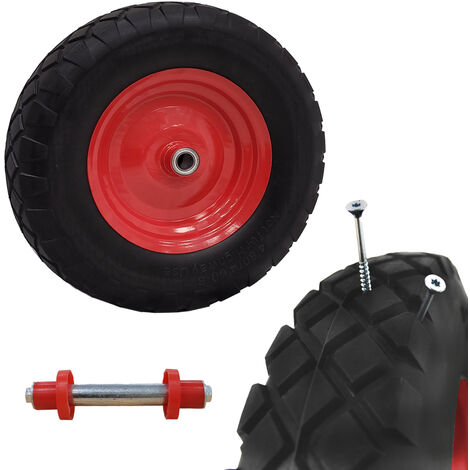 Schubkarrenrad pannensicher Vollgummi 4.80/4.00-8 rot/schwarz + Achse Ersatzrad Reifen PU