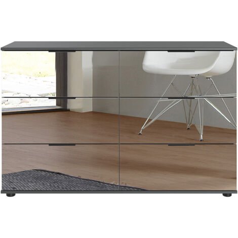 Schubkastenkommode 130cm in graphit mit Spiegelfront, STRATFORD-43