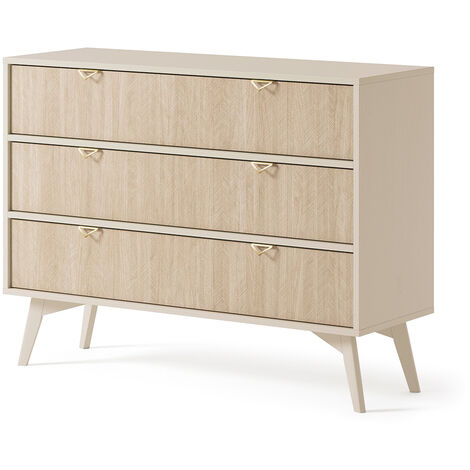 Schubkastenkommode in beige, Front mit Fischgrätenmuster, FAREHAM-160