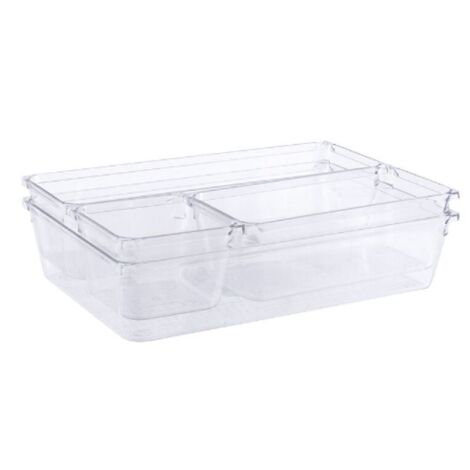 Schubladen-Aufbewahrungsbox, große Kunststoffbox für Besteck und andere Accessoires, transparent, 4er-Set