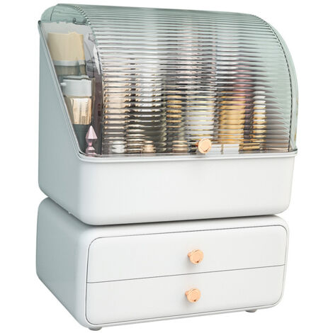 Schubladen-Kosmetikaufbewahrungsbox für den Schreibtisch – cremeweißer, staubdichter Make-up-Organizer für Schmuck und Hautpflegeprodukte