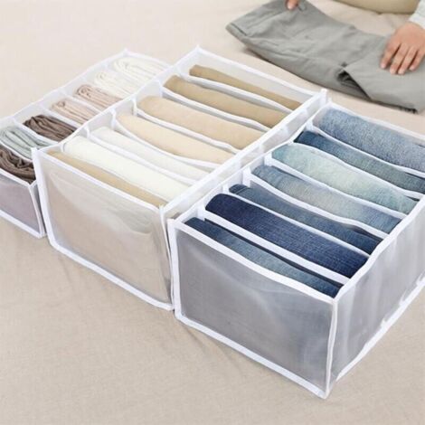 Schubladen-Organizer-Box mit Fächern für Jeans, Kleiderschrank, Schublade, Netzeinteiler, für Jeans, weiß, 7 Fächer