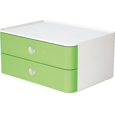 Schubladenbox ALLISON SMART-BOX 2 Schubladen DIN A5 ABS Kunststoff Gehäusefarbe: snow white Farbe der Schublade: lime green