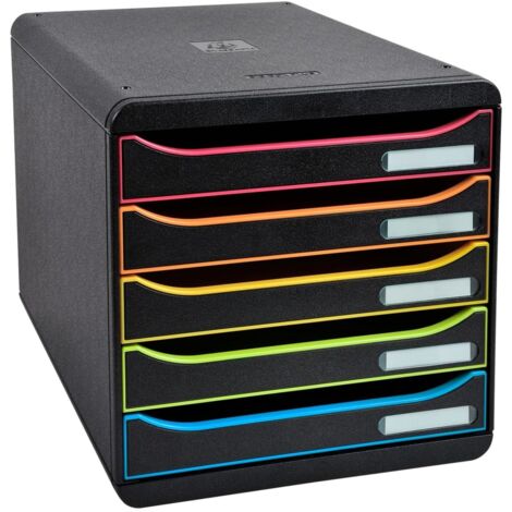 Schubladenbox BIG-BOX plus 5 Schubladen DIN A4 Überbreite Polystyrol Gehäusefarbe: schwarz Farbe der Schublade: schwarz/harlekin