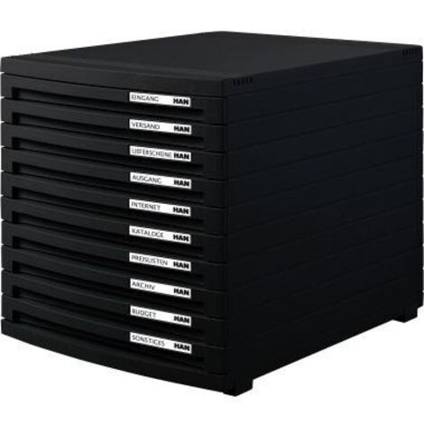 Schubladenbox CONTUR 10 Schubladen DIN A4 DIN B4 DIN C4 Polystyrol Gehäusefarbe: schwarz Farbe der Schublade: schwarz