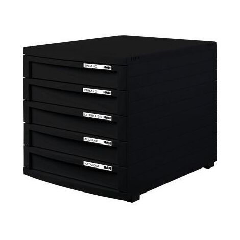 Schubladenbox CONTUR 5 Schubladen DIN A4 DIN B4 DIN C4 Polystyrol Gehäusefarbe: schwarz Farbe der Schublade: schwarz