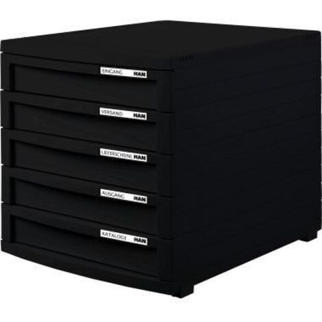 Schubladenbox CONTUR 5 Schubladen DIN A4 DIN B4 DIN C4 Polystyrol Gehäusefarbe: schwarz Farbe der Schublade: schwarz