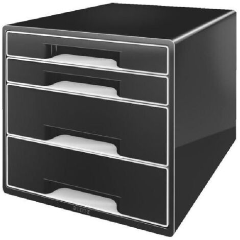 Schubladenbox CUBE 4 Schubladen DIN A4 Polystyrol Gehäusefarbe: schwarz Farbe der Schublade: schwarz