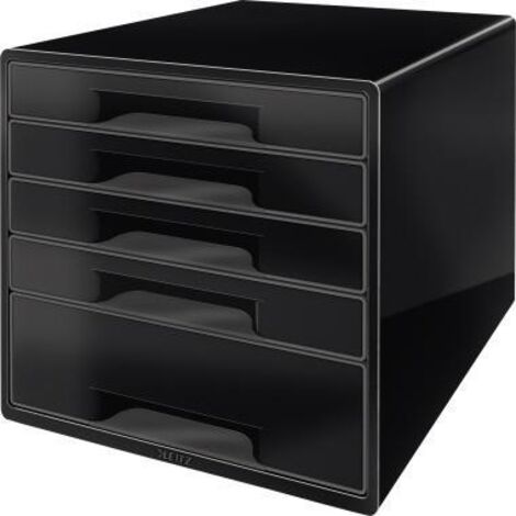 Schubladenbox CUBE 5 Schubladen DIN A4 Polystyrol Gehäusefarbe: schwarz Farbe der Schublade: schwarz