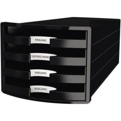 Schubladenbox IMPULS 4 Schubladen DIN A4 DIN C4 Polystyrol Gehäusefarbe: schwarz Farbe der Schublade: schwarz