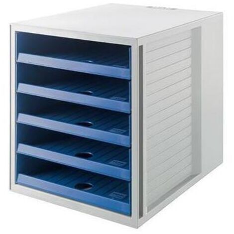 Schubladenbox SCHRANK-SET KARMA 5 Schubladen DIN A4 DIN C4 Kunststoff 80-100 % Rezyklat Gehäusefarbe: öko-grau Farbe der Schublade: öko-blau