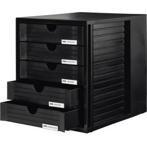 Schubladenbox SYSTEMBOX 5 Schubladen DIN C4 Polystyrol Gehäusefarbe: schwarz Farbe der Schublade: schwarz